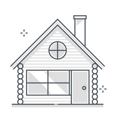 Log house bağlantılı renk çizgisi vektör simgesi, illüstrasyon. İkonun konusu mülkiyet, yatırım, gayrimenkul, kiralık, taşınmaz. Bileşimi sınırsız ölçekte..