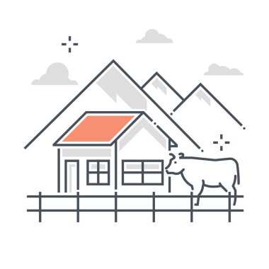 Çiftlikle ilgili renk çizgisi vektör simgesi, illüstrasyon. İkonun konusu mülkiyet, yatırım, gayrimenkul, kiralık, taşınmaz. Bileşimi sınırsız ölçekte..