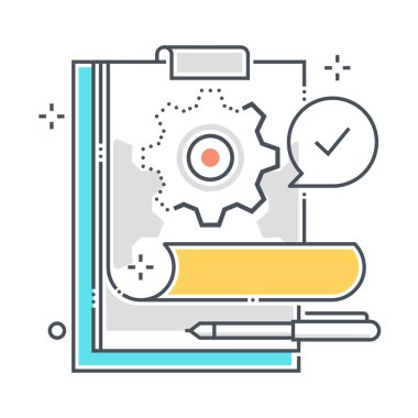 Planla ilgili renk çizgisi vektör simgesi, illüstrasyon. Simge liste, tasarım, dişli, pano yapmak üzere. Bileşimi sınırsız ölçekte..