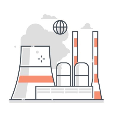 Elektrik santrali bağlantılı renk çizgisi vektör simgesi, illüstrasyon. İkonun konusu fabrika, enerji, karbon seviyeleri, küresel ısınma, endüstriyel. Bileşimi sınırsız ölçekte..