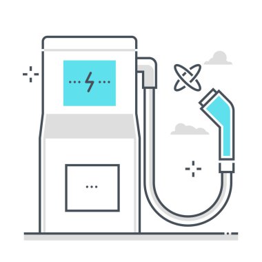 İstasyon bağlantılı renk çizgisi vektör simgesi, illüstrasyon yükleniyor. İkonun konusu elektrikli araba, pil, ekolojik, fiş, ulaşım, otomobil. Bileşimi sınırsız ölçekte..