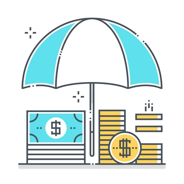 Income Protection Related Color Line Vector Icon Illustration 아이콘은 동전에 — 스톡 벡터