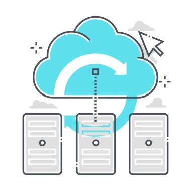Sunucu bağlantılı renk çizgisi vektör simgesi, illüstrasyon. İkonun konusu bulut, sunucu, veritabanı, paylaşım, internet, servis sağlayıcı. Bileşimi sınırsız ölçekte..