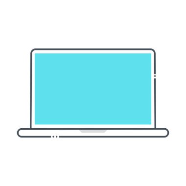 Dizüstü bilgisayarla ilgili renk çizgisi ikonu, illüstrasyon. Simge ön, defter, bilgisayar, teknoloji, tablet ve internet hakkındadır. Bileşimi sınırsız ölçekte..