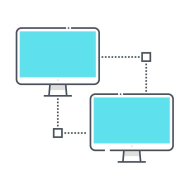 Ağ bağlantılı renk çizgisi vektör simgesi, illüstrasyon. İkonun konusu internet, bilgisayarlar, ofis, bağlantı, paylaşım, yönlendirici. Bileşimi sınırsız ölçekte..