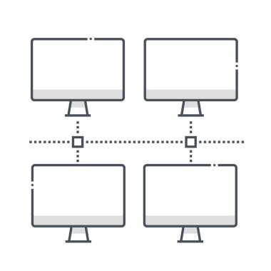 Ağ bağlantılı renk çizgisi vektör simgesi, illüstrasyon. İkonun konusu internet, bilgisayarlar, ofis, bağlantı, paylaşım, yönlendirici. Bileşimi sınırsız ölçekte..