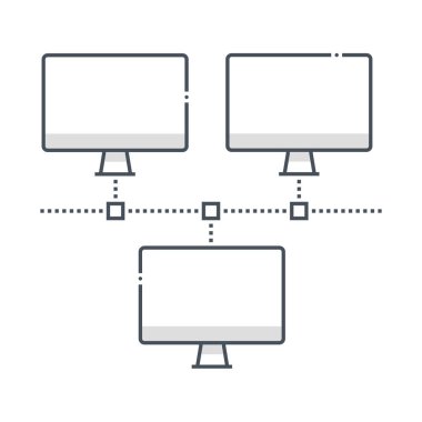 Ağ bağlantılı renk çizgisi vektör simgesi, illüstrasyon. İkonun konusu internet, bilgisayarlar, ofis, bağlantı, paylaşım, yönlendirici. Bileşimi sınırsız ölçekte..
