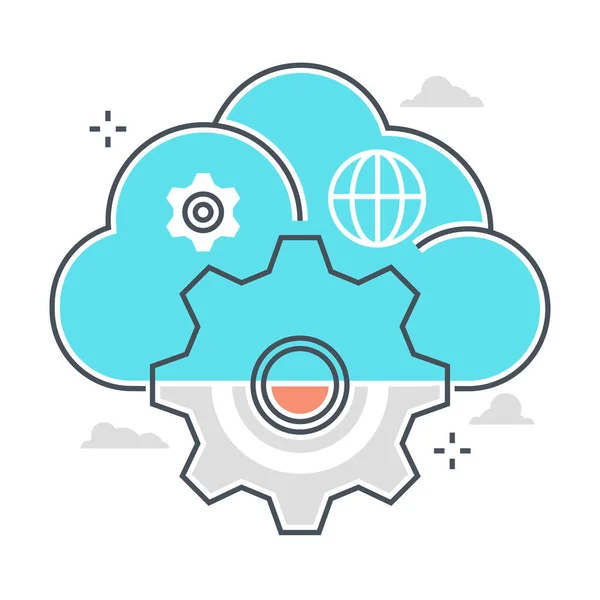 Cloud Management Related Color Line Vector Icon Illustration Icon Gear — Stock Vector