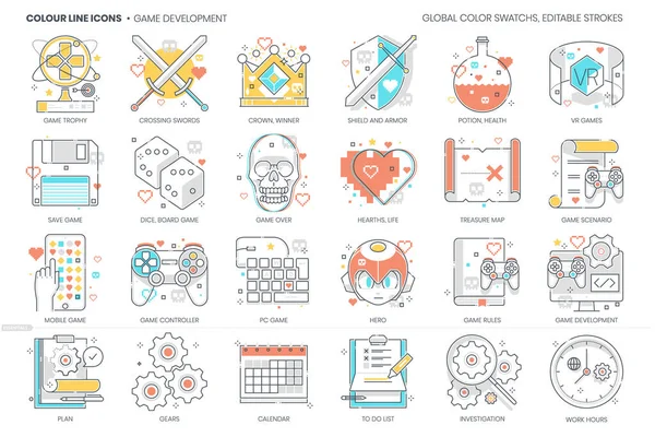 Game Development Related Color Line Vector Icon Illustration Set Set — Stock Vector