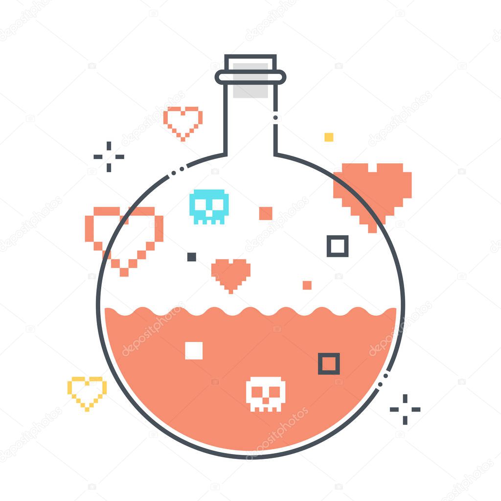 Potion related color line vector icon, illustration. The icon is about mana, test tube, poison, chemical, game, health, science. The composition is infinitely scalable.