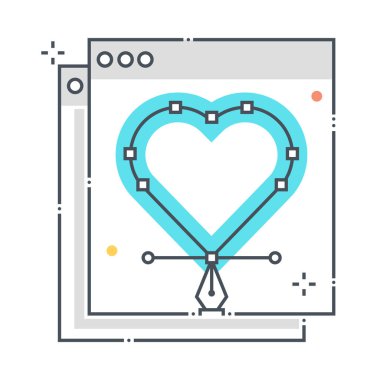 Ux tasarımı ilgili renk çizgisi vektör simgesi, illüstrasyon. İkonun konusu kalp, kullanıcı deneyimi, web sitesi, arka uç, programcı. Bileşimi sınırsız ölçekte..