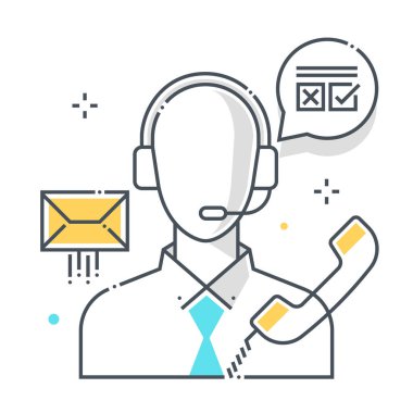 Müşteri hizmetleriyle ilgili renk çizgisi vektör simgesi, illüstrasyon. İkonun konusu online danışmanlık, bilgisayar, iletişim, konuşma balonu, diyalog. Bileşimi sınırsız ölçekte..