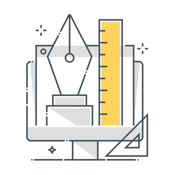Projeto Gráfico Relacionado Ícone Vetor Linha Cores Ilustração Ícone Sobre —  Vetores de Stock