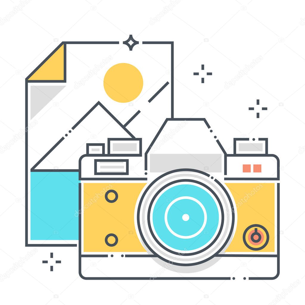 Photography related color line vector icon, illustration. The icon is about camera, picture, photo editing, image. The composition is infinitely scalable.