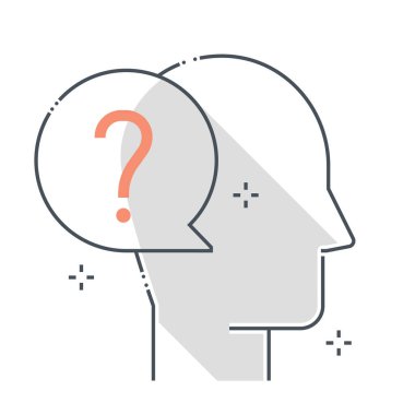 Soru işareti renk çizgisi vektör simgesi, illüstrasyon. İkonun konusu sohbet balonu, diyalog, cevap, soru, avatar, yüz. Bileşimi sınırsız ölçekte..