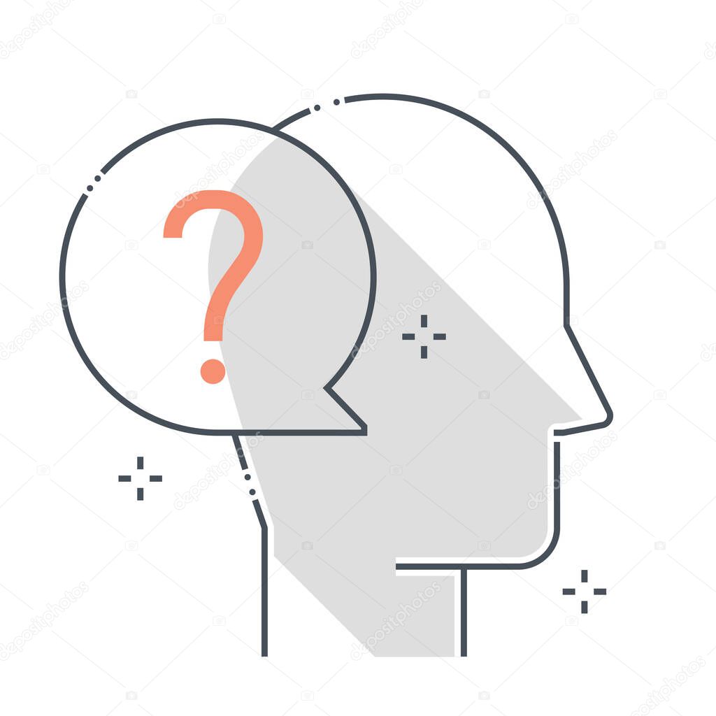 Question mark related color line vector icon, illustration. The icon is about chat bubble, dialogue, answer, ask, avatar, face. The composition is infinitely scalable.