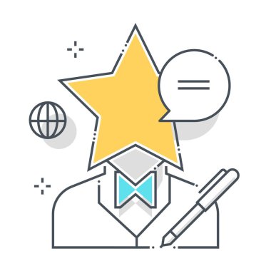 Birinci kalite renk çizgisi vektör simgesi, illüstrasyon. Simge yıldız, giysi, sunucu, ürün, kalem, servis, destek hakkında. Bileşimi sınırsız ölçekte..