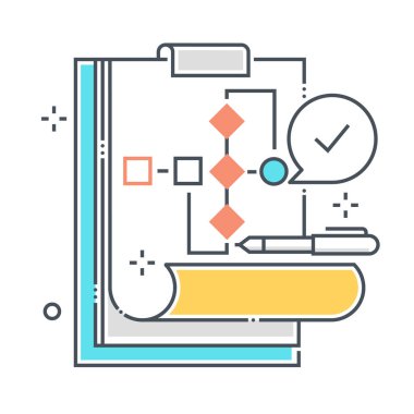 Veri tablosuyla ilgili renk çizgisi vektör simgesi, illüstrasyon. Simge akış şeması, süreç, gelişme, tel çerçeve, ilerleme ve düzen hakkında. Bileşimi sınırsız ölçekte.