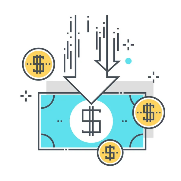 Cortes Orçamento Relacionados Ícone Vetor Linha Cor Ilustração Ícone Sobre — Vetor de Stock