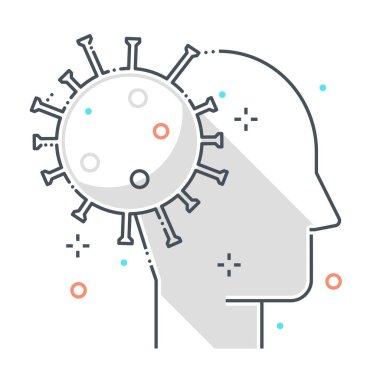 Psikolojiyle ilgili renk çizgisi vektör ikonu, illüstrasyon. İkonun konusu ruh sağlığı, korona virüsü, kontaminasyon, salgın. Bileşimi sınırsız ölçekte..