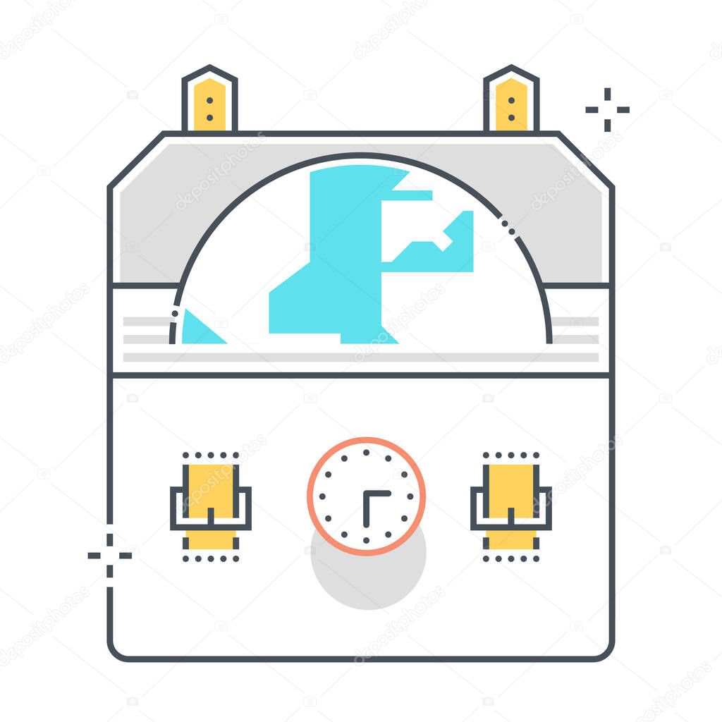 Global portfolio related color line vector icon, illustration. The icon is about internet, pen, planet, suitcase. The composition is infinitely scalable.