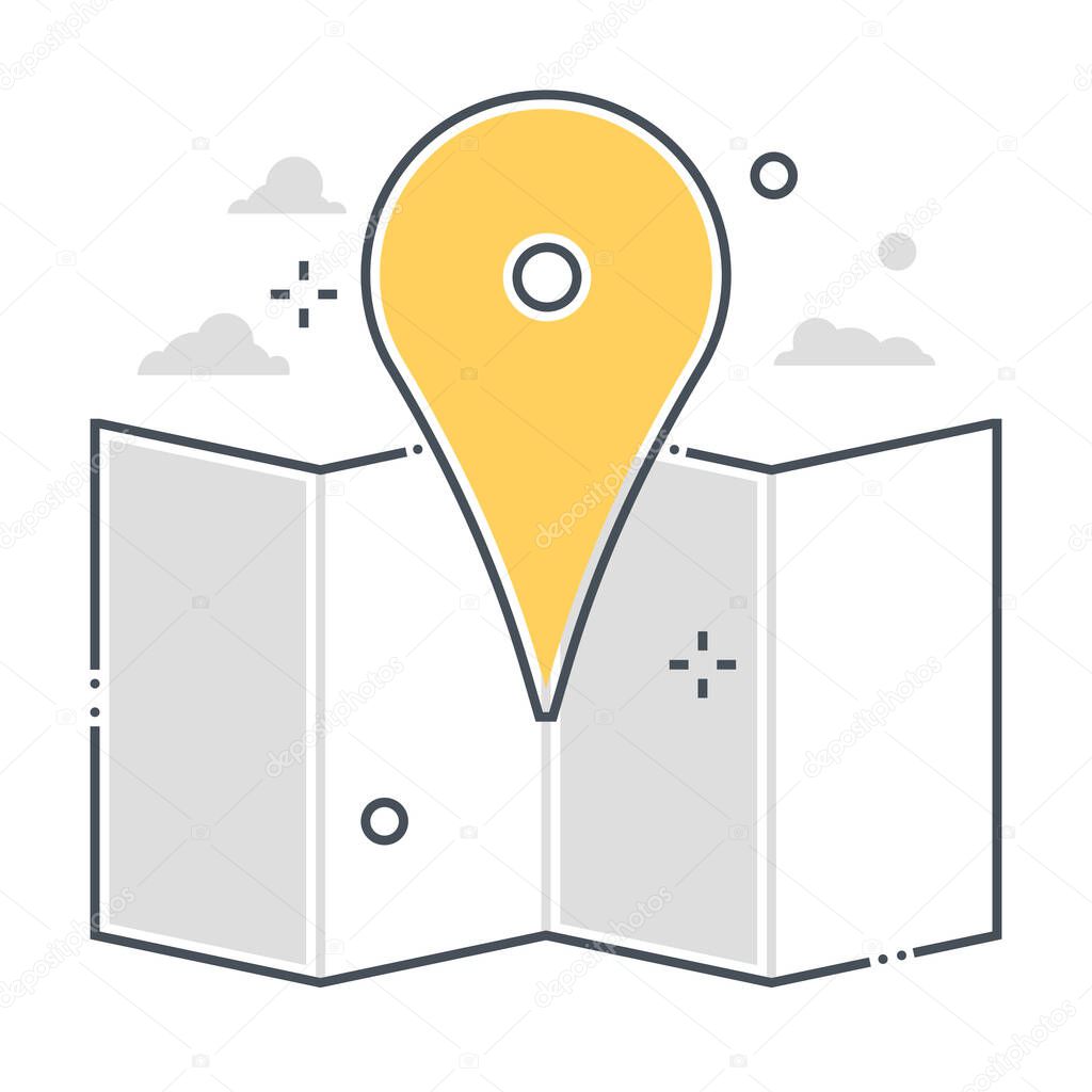 Location related color line vector icon, illustration. The icon is about city, coordinates, direction, map, marker, navigation. The composition is infinitely scalable.