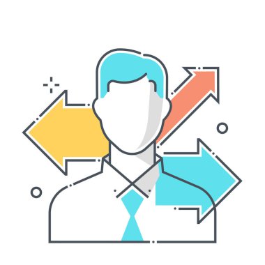 Yönlerle ilgili renk çizgisi vektör simgesi, illüstrasyon. İkonun konusu kararlar, terfi, alternatif yollar, yollar, fırsatlar. Bileşimi sınırsız ölçekte..