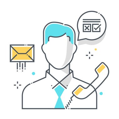 Müşteri hizmetleriyle ilgili renk çizgisi vektör simgesi, illüstrasyon. İkonun konusu online danışmanlık, bilgisayar, iletişim, konuşma balonu, diyalog. Bileşimi sınırsız ölçekte..