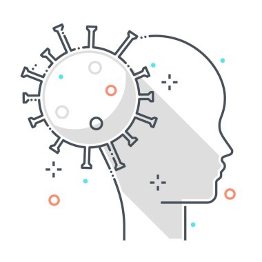 Psikolojiyle ilgili renk çizgisi vektör ikonu, illüstrasyon. İkonun konusu ruh sağlığı, korona virüsü, kontaminasyon, salgın. Bileşimi sınırsız ölçekte..