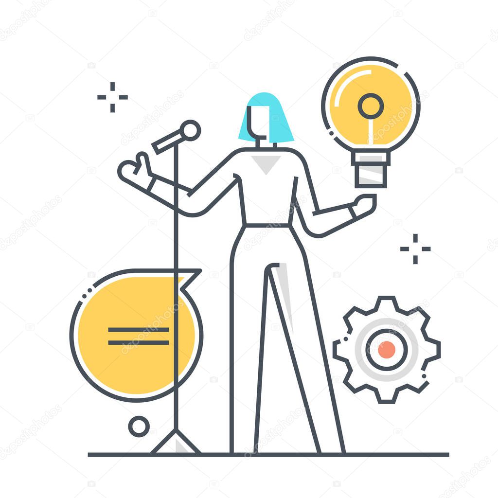 Seminar related color line vector icon, illustration. The icon is about employee, conference, speech, talk, presentation, audience. The composition is infinitely scalable.