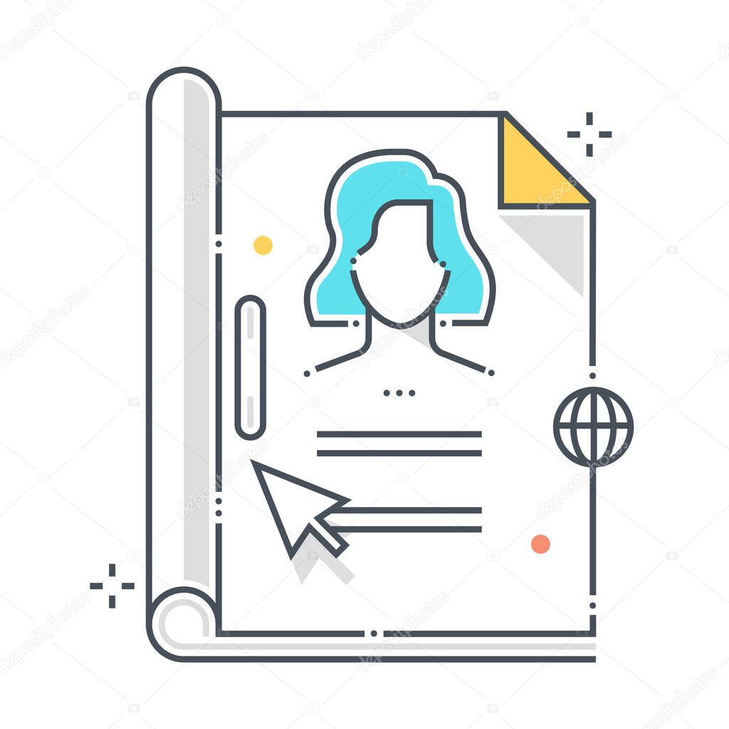 Resume related color line vector icon, illustration. The icon is about employee, career, business, company, application, cv paper. The composition is infinitely scalable.