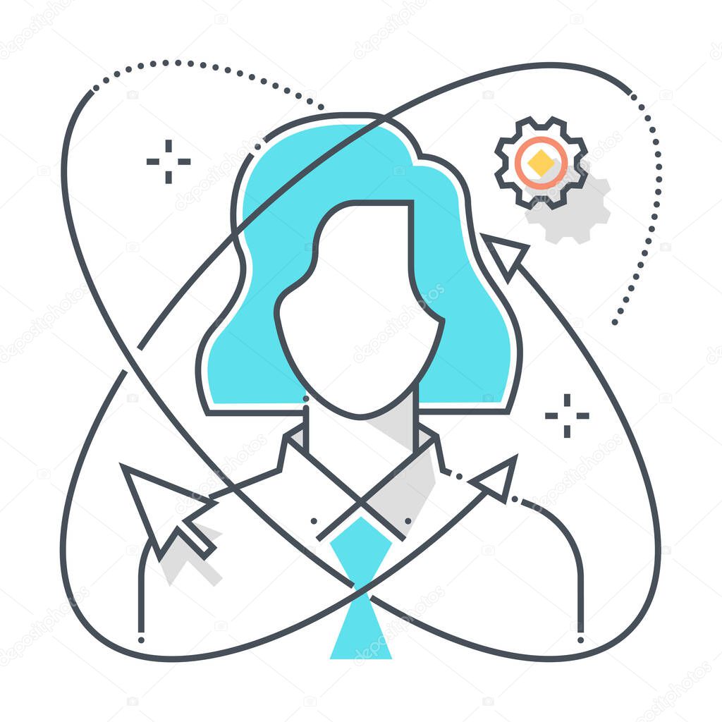 Personal development related color line vector icon, illustration. The icon is about learning, employee, businessman, atom, skills, cursor. The composition is infinitely scalable.