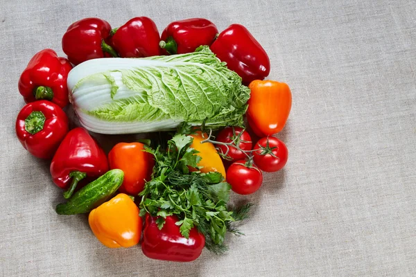 A vászon tele vannak a különböző zöldségek, paprika — Stock Fotó