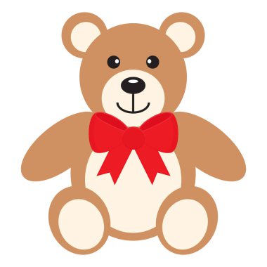 Düz simge oyuncak ayı kırmızı yay ile