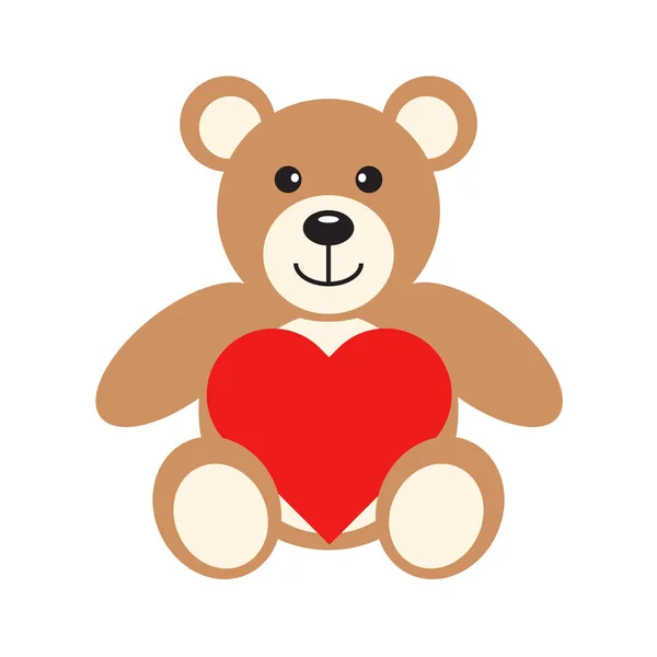 Urso de pelúcia ícone plana com coração — Vetor de Stock