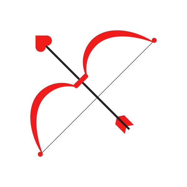 Icono plano arco y flecha con corazón — Vector de stock