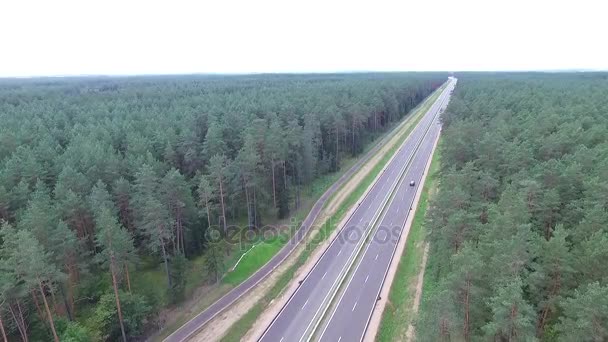 Панорама на шоссе рядом с лесом — стоковое видео