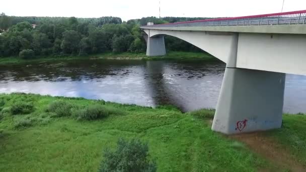 Flight Along The Bridge Through River — Stock Video