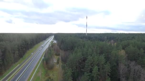 Panorama sobre a rodovia perto da floresta — Vídeo de Stock