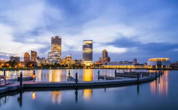 Beautiful Milwaukee Night Reflection Water Wisconsin Usa Royalty Free Stock Photos