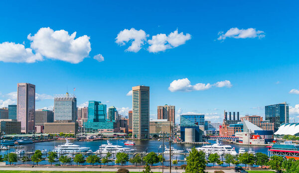 baltimore,maryland,usa. 09-07-17 :  Baltimore skyline on sunny day.