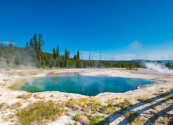 Blue Geyser Pool at Yellowstone Lake in Yellowstone National park,Wyoming.usa.