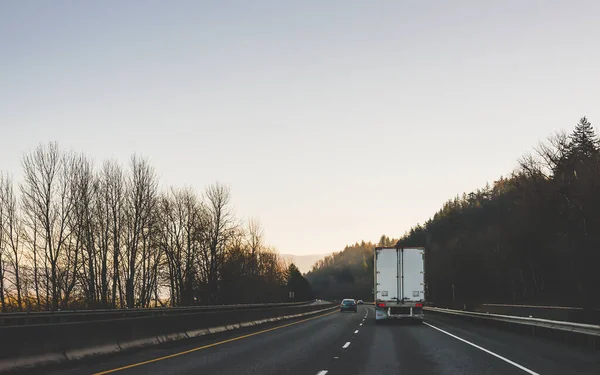 Scène Une Grande Promenade Camion Sur Route Avec Paysage Forestier — Photo