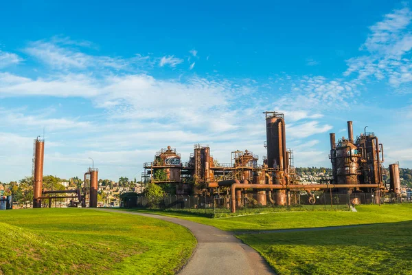 Gas Works Park Ηλιόλουστη Μέρα Μπλε Ουρανό Σιάτλ Ουάσιγκτον Ηπα Royalty Free Εικόνες Αρχείου