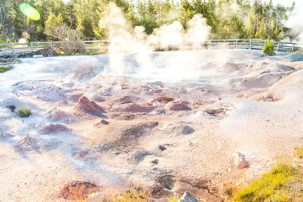 Scenic View Color Full Geysers Morning Yellowstone National Park Usa — стоковое фото