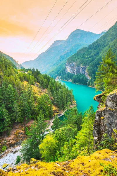 Scene Diablo Lake Sunrise Early Morning North Cascade National Park Stock Picture