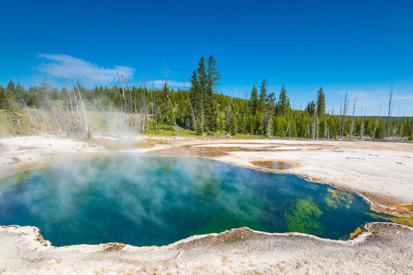 Blue Geyser Pool at Yellowstone Lake in Yellowstone National park,Wyoming.usa.