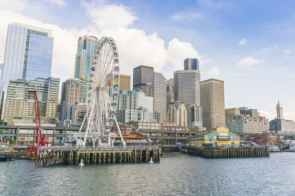 Seattle Washington Frente Seattle Waetr Día Soleado Solo Para Uso — Foto de Stock