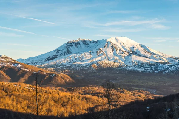 Vue Panoramique Helens Avec Neige Couverte Hiver Lorsque Soleil Couche Images De Stock Libres De Droits
