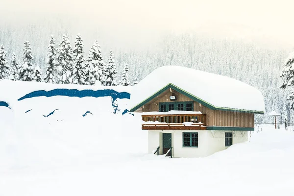 Een Huis Bedekt Met Dikke Sneeuw Het Dak Met Sneeuw — Stockfoto